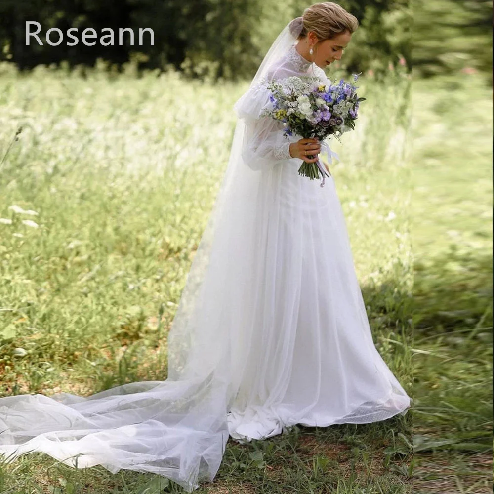 Vestidos de casamento em cetim, pregas drapeadas, tule, manga comprida, vestido de noiva, alta qualidade, novo design, 2023