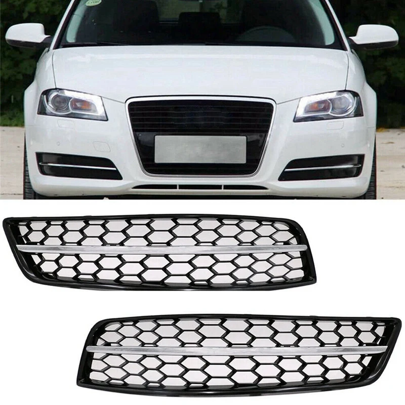 Car Front Bumper Fog Light Mesh Grille For  A3 8P 2009-2013 Fog Lamp Honeycomb Cover 8P0807681 8P0807682D