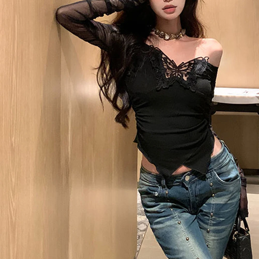 Commuting Outfit Hollow Mesh Top Long Sleeve Shirt Sexy Shirt Applicable For Female Brand New Daily Commuting Wear