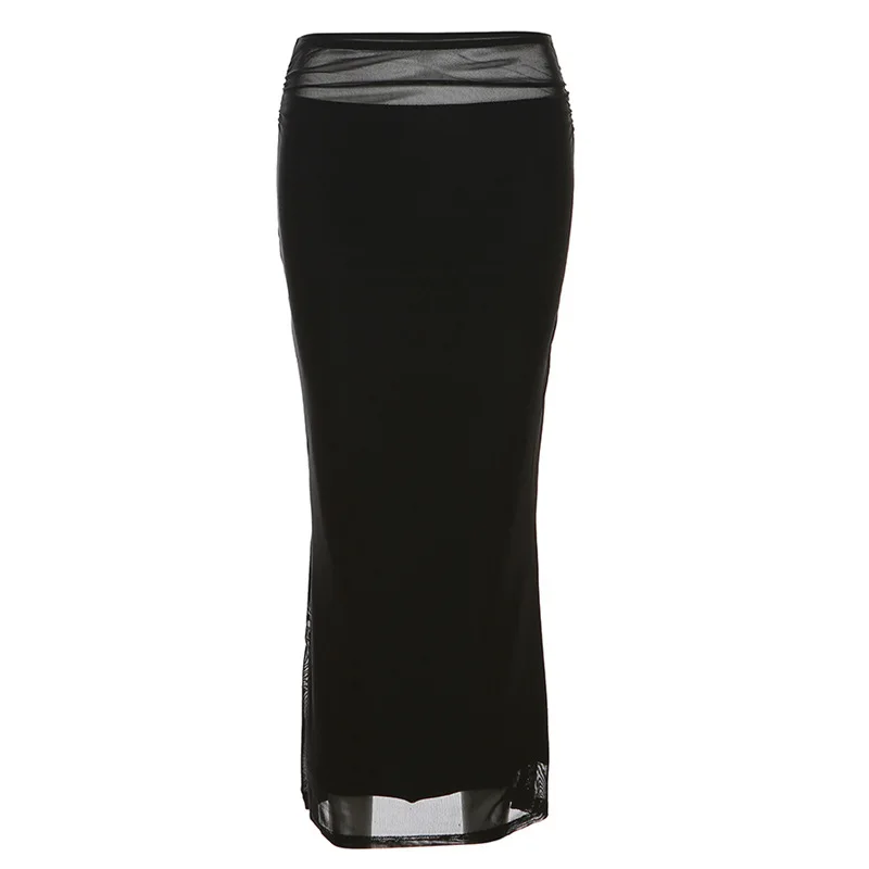 กระโปรงทรงตรงเอวสูงสไตล์เรโทรฮ่องกง ผ้าพีวีซี ตัดเย็บแบบสลิม ช่วยพรางหุ่น เหมาะสำหรับใส่เดินเล่น