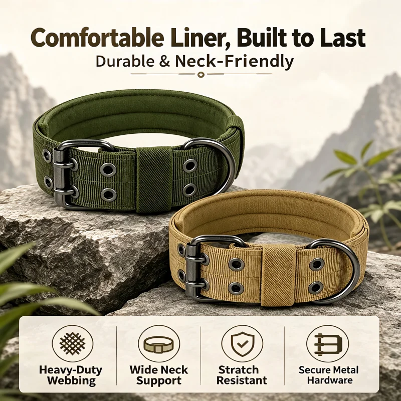 Taktisches Nylon-Hundehalsband mit Kontrollgriff, verdicktes, gepolstertes Halsband für kleine Hunde, Outdoor-Trainings-Leine-Set – Detail 5