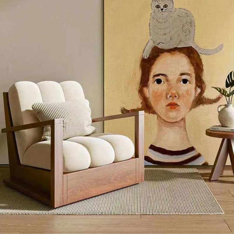 Simple wabi-sabi wind solid wood single small sofa American retro solid wood leisure chair