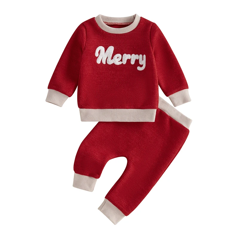 Tenue de Noël 2 pièces pour bébé avec broderie de lettres, sweat-shirt à manches longues et pantalon élastique, ensemble décontracté pour nouveau-né, vêtements d'automne