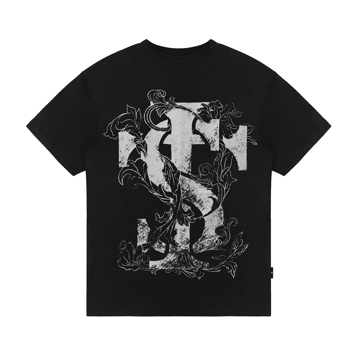 Vintage Floral Ornate Monogram Graphic T‑Shirt Unisex Short‑Sleeve Casual Top Distressed Back Print For Fashion Lovers