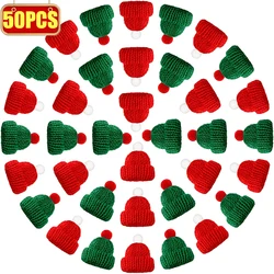 50/10Pcs Red Mini Santa Hat Knitting Cap for Cat Rabbit Doll Lollipop Wine Bottle Covers Xmas Bottles Holder Table Dinner Decor