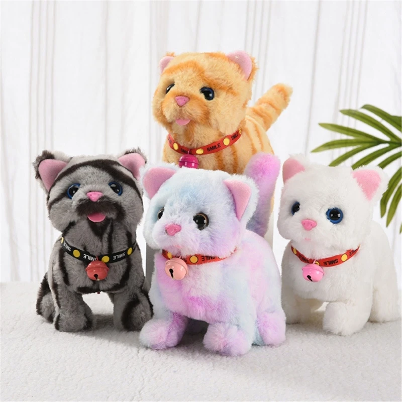 Walking Cat Toy Walking Meowing Interactive Plush Pet for Kids Realistic Stuffed Animal Great Gifts for Boys and Girls