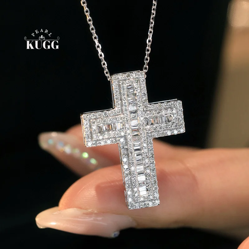 

KUGG 100% ожерелье из белого золота 18 карат, женское роскошное ожерелье с крестом, 0,80 карата, ожерелье из настоящего натурального бриллианта, ювелирные изделия для вечеринок
