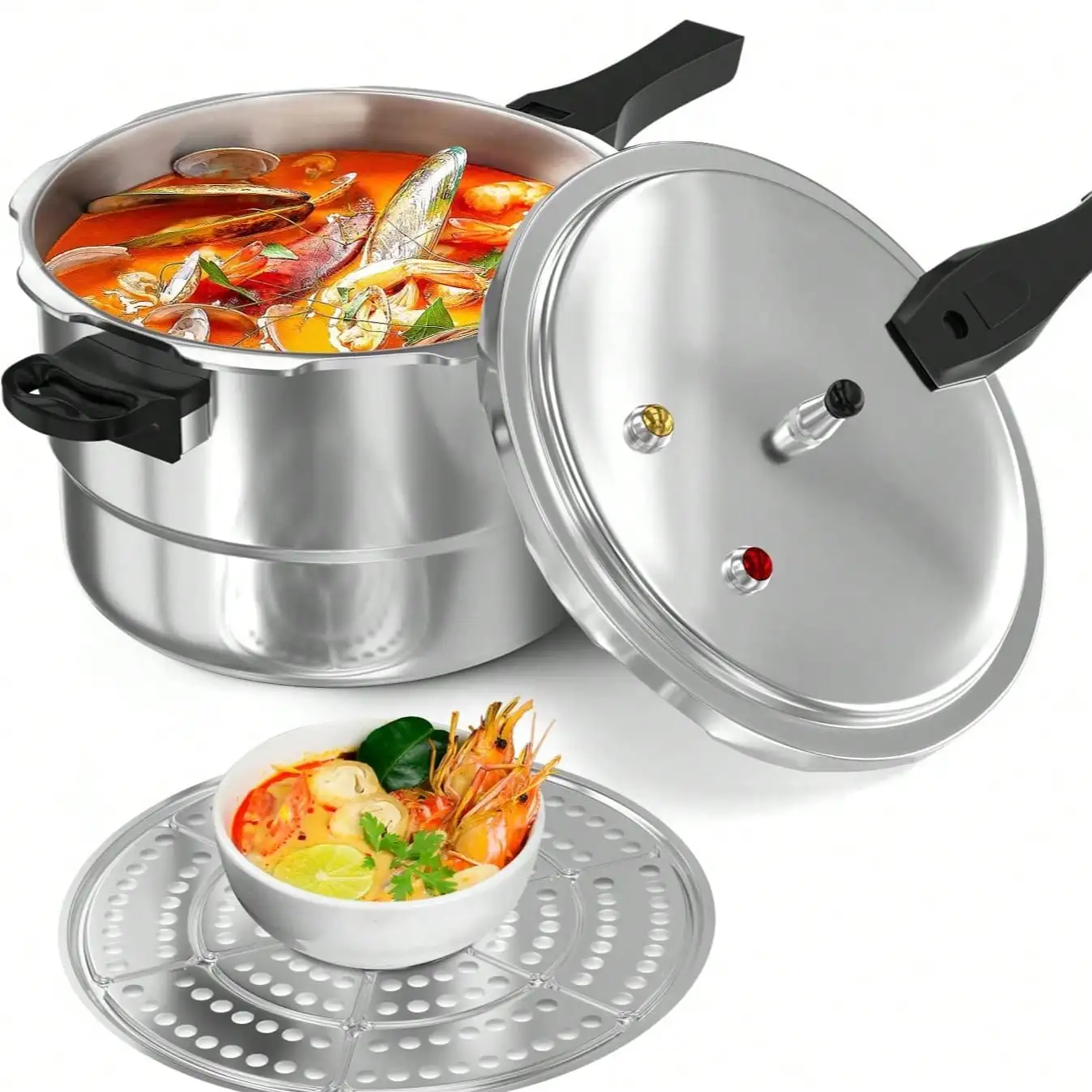 8 Qt Aluminum Pressure Cooker, with Release Valve, Safety Protection, Compatible Gas Induction, Canner Rack, for Home