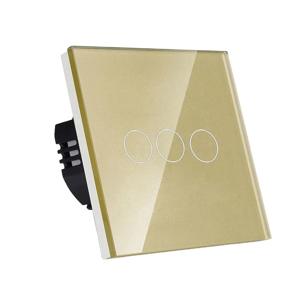 

86 EU UK Standard Square 3 Gang Glass Panel 2 Way Switch 3G2W 800W Quality Supplier Wall Switch With Metal Frame