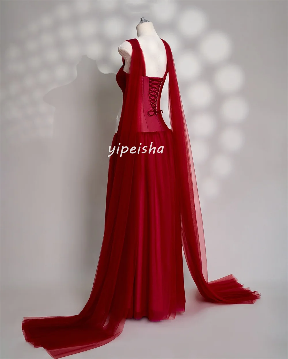 تخصيص الطراز الحديث الأزياء تول حجر الراين الطية ألف خط واحد الكتف فساتين طويلة مخصص فساتين المناسبات الأحجام المتاحة #6