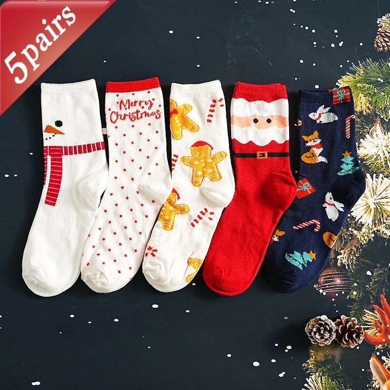 

5 пар женских носков, новые рождественские кавайные милые забавные носки средней длины, зимние милые высококачественные носки для девочек, подарок