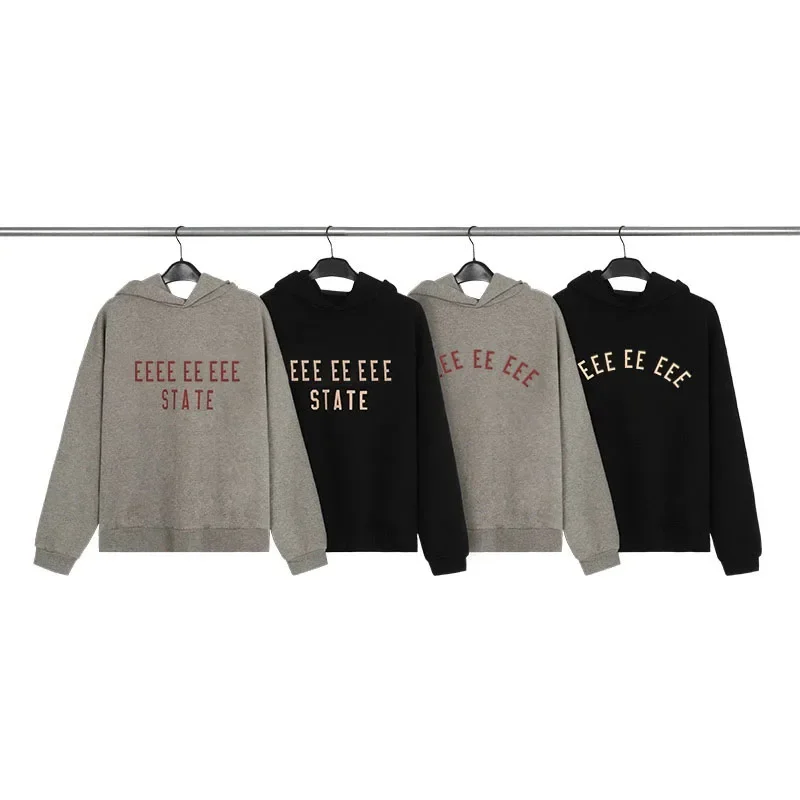 Fashion Men's Top Quality Hoodies Chest Two Rows Flocking Letter Logo FW24 Luxury Design Couple's High Street Loose Cotton Coats