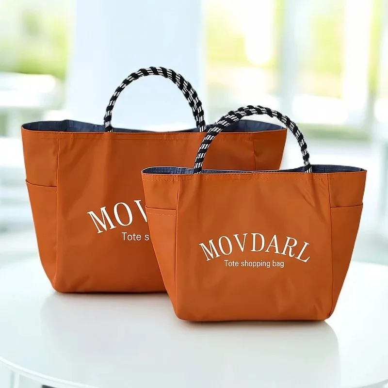 Fashionable Japanese Style Color Block Handbag Portable Lunch Box Bag Mommy Bag Commuter Bento Box Bag Soft Handle Tote Bag
