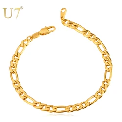 U7 Stainless Steel Chain Bracelet Chunky Wrist Link 5MM Figaro Chain Bracelets for Men Women 8.3 Inch H414