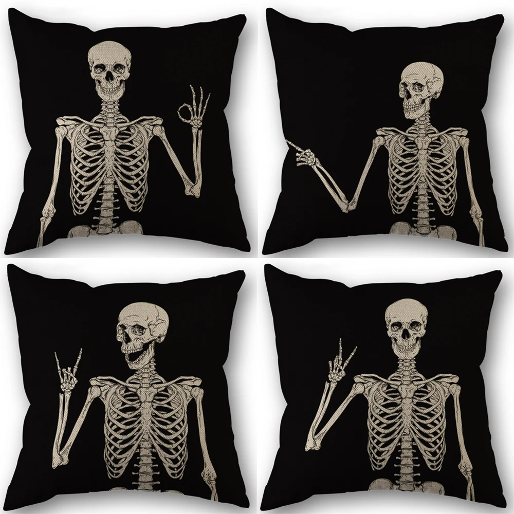Funda de almohada de calavera escalofriante, decoración gotica de Halloween para sala de estar, sofá, coche, funda de cojín y