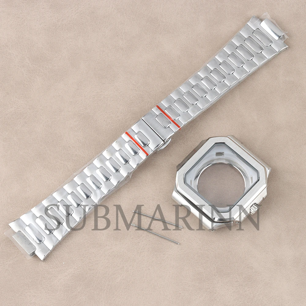 New For Cubitus Case NH35 Square 38mm Watch Case Sapphire Glass Silver Solid Stainless Steel Bracelet For NH35 NH36 Movement