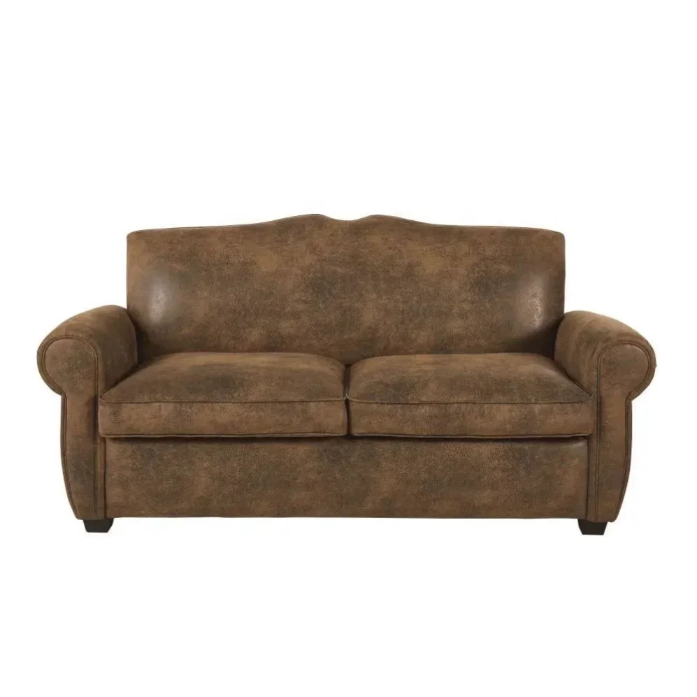 NOVA Simple Design Vintage Style Brown Suede 2 seater Sofa For Lounge