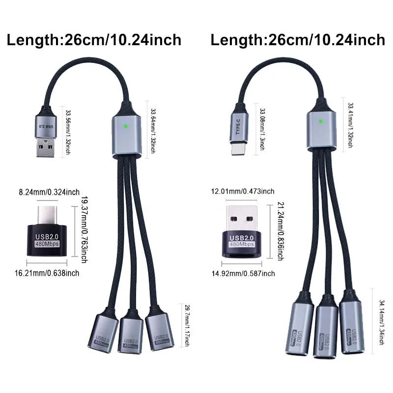 3 in 1 USB A&Type C Splitter HUB Expansion Cable Multi Port Expander OTG Adapter Fast Charging Data Sync for Laptop,Hard Drive ﻿