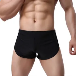 Calzoncillos Bóxer transpirables para hombre, ropa interior de color sólido con abertura lateral, pantalones cortos cómodos, ropa de dormir