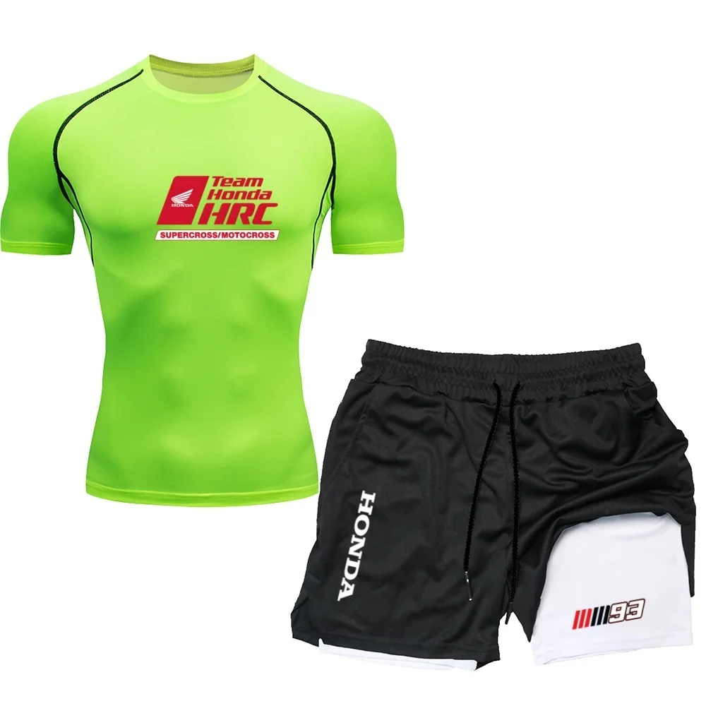 

N Men's 2PCS Sports Compression Set Quick Dry Breathable T-Shirt and Shorts For Gym Bodybuilding Running