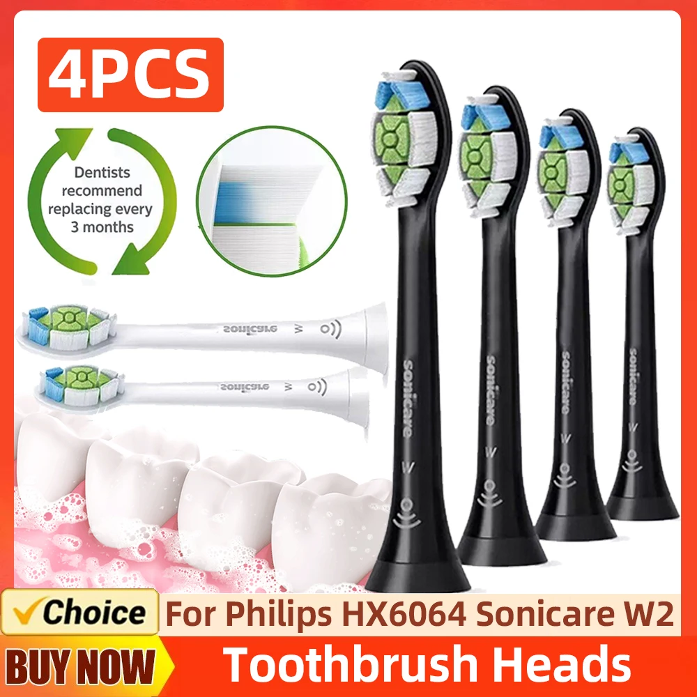 4 шт., сменные головки для электрической зубной щётки Philips HX6064 Sonicare W2 4 шт., сменные головки для электрической зубной щётки Philips HX6064 Sonicare W2