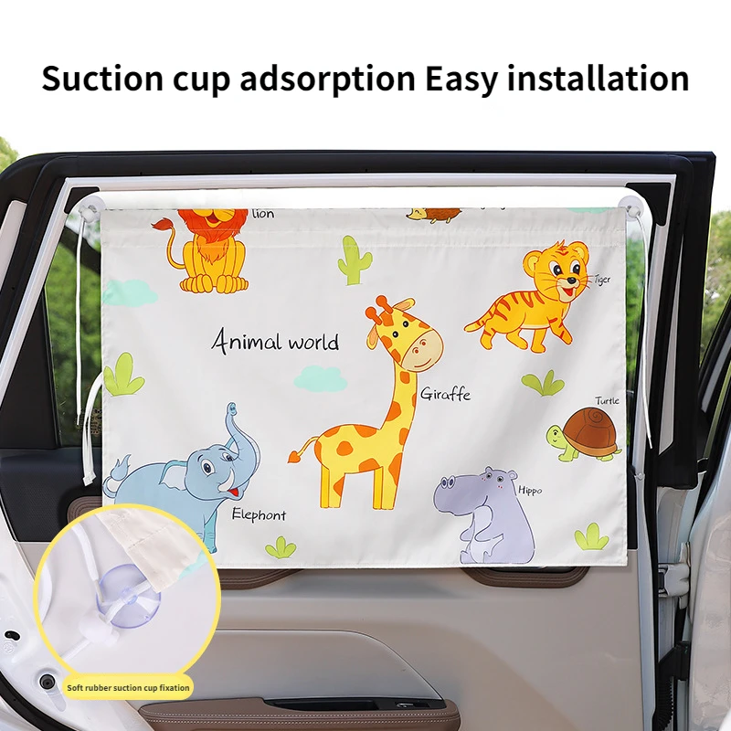 Car Cartoon Curtains Universal Suction Cup Type Car Side Window Sunshade Sun Protection Heat Insulation Side Window Sunshades