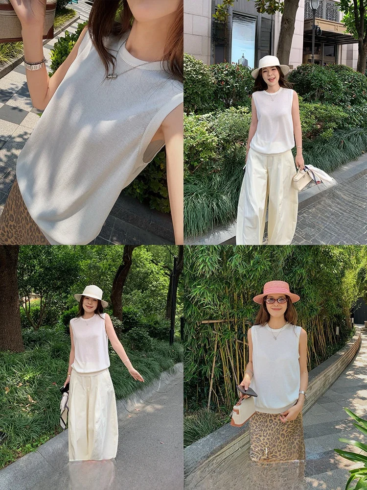 

Xzichic простой льняной шелковый жилет Svel женский летний круглый Ne Base irt Commute Sle стандартного кроя базовый слой топ