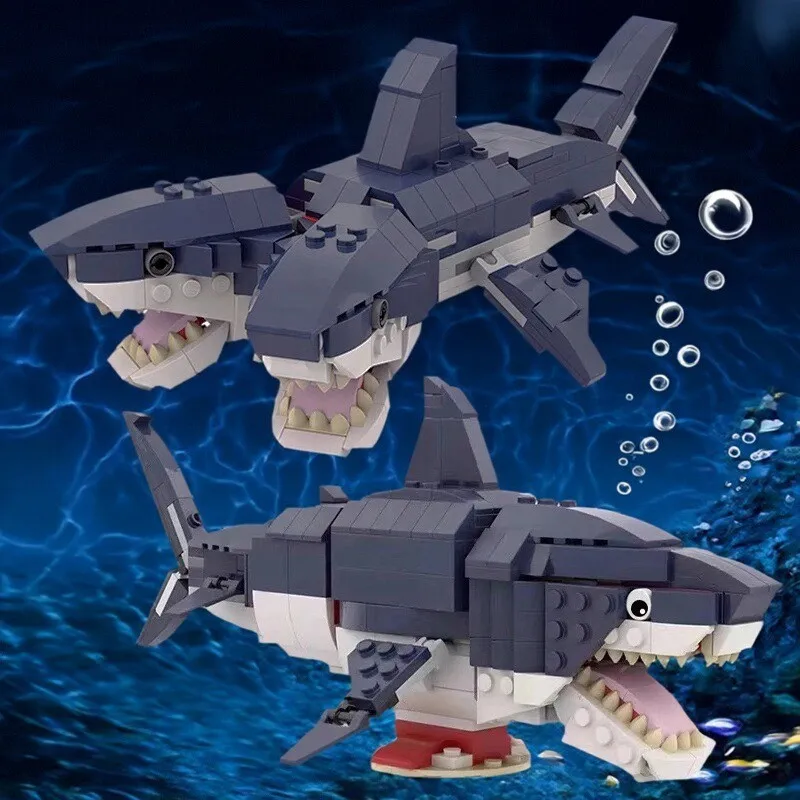 

MOC Creative Marine Creature Double-Headed Shark Deep-Sea Giant Teeth Shark Building Block Model Kids Puzzle Toys Birthday Gift