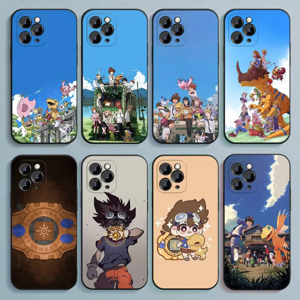 Cute Digimon Digital Monster Phone Case For iPhone 17,16,15,14,13,12,Pro,Max,Plus,E,SE4,Air,Mini Black Soft Cover