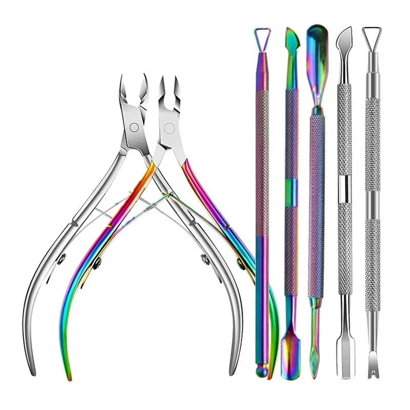 

1-5Pcs Stainless Steel Nail Cutter Scissor Nippers Muti Function Cuticle Pusher Remover Professional Nail Care Manicure Kits