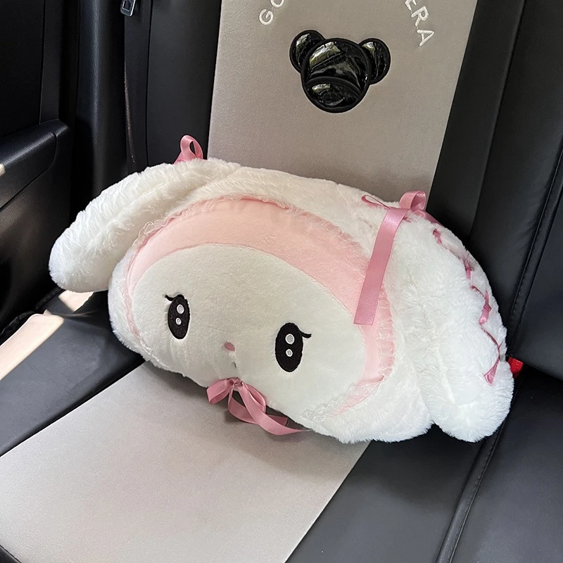 Cute My Melody Kuromi Headrest Back Cushion Car Seat Belt Cover Stuffed Anime Cuddly Plushies Lolita Cushion Sofa Bed Decor Gift