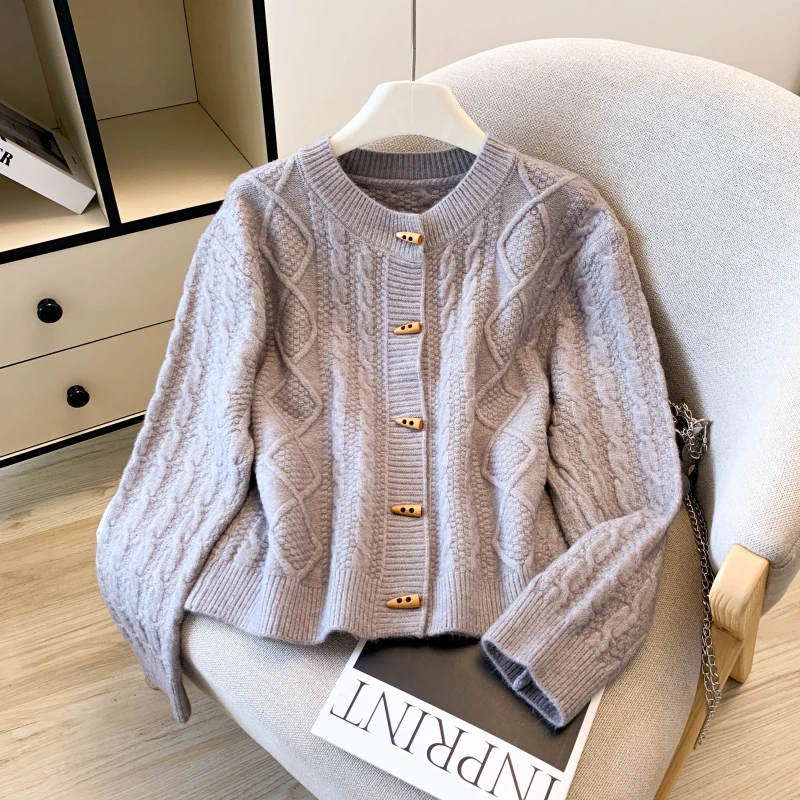 

Свободный вязаный свитер, пальто, женский круглый кардиган на пуговицах, тонкий осенне-зимний новый кардиган из полиэфирного волокна 00%