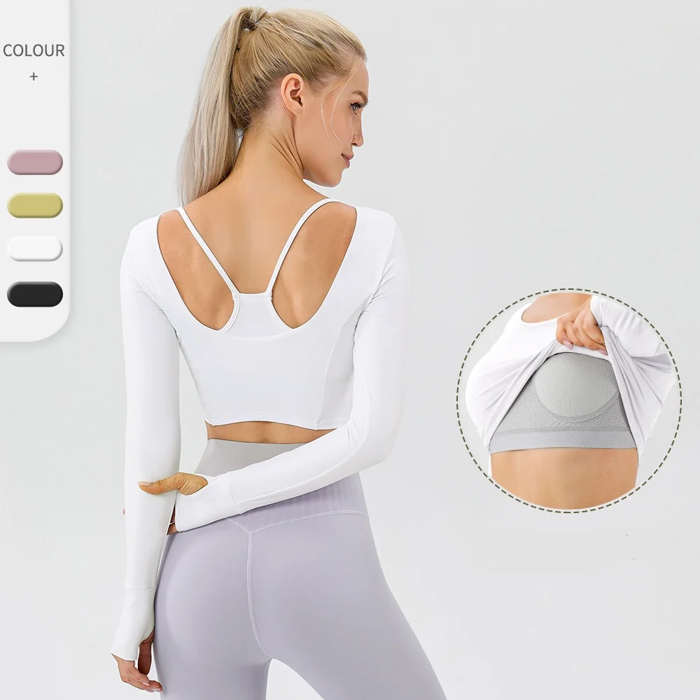 

Sexy Yoga shirt women's midriff, backless cross activewear Gym women's long sleeve T-shirt