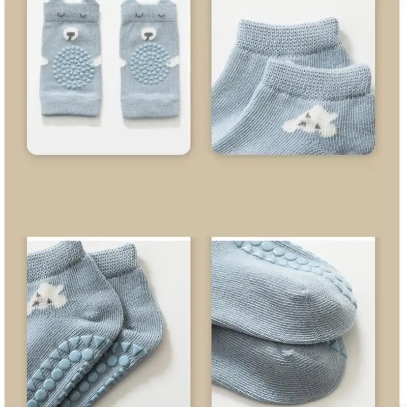 K8GF الكرتون الدب الطفل منصات الركبة والجوارب الأرضية للطفل 0-48 أشهر مكافحة الانزلاق الزحف الاستكشاف الآمن للرضع #2