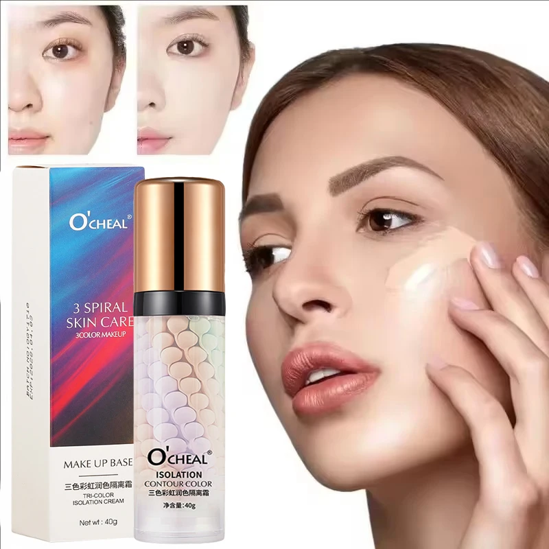 Face Makeup Primer Tri-color Cream Contour Color Isolation Waterproof Makeup Foundation Natural Makeup Base Cream Brighten Skin