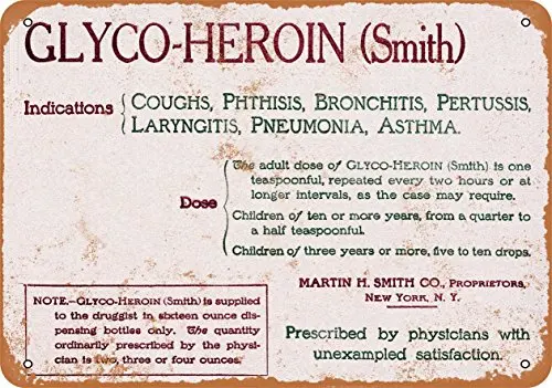 Wall-Color  Metal Sign - 1907 Glyco-Heroin for Coughs - Vintage Look