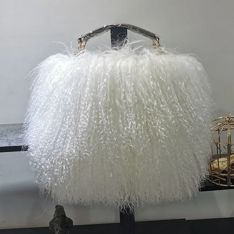 

Luxury Real Fur Pearl Chain Shoulder Bag for Women Designer Purses and Handbags Women's Party Clutch Crossbody Bag High Quality