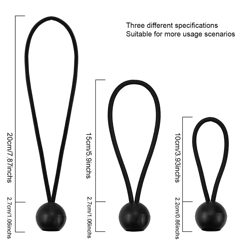 24 Pack Ball Bungee Cord, 3 Specifications Bungee Cord Balls Canopy Tarp Tie Down Bungee Balls for Home Use, Camping, Tents, Car view 2