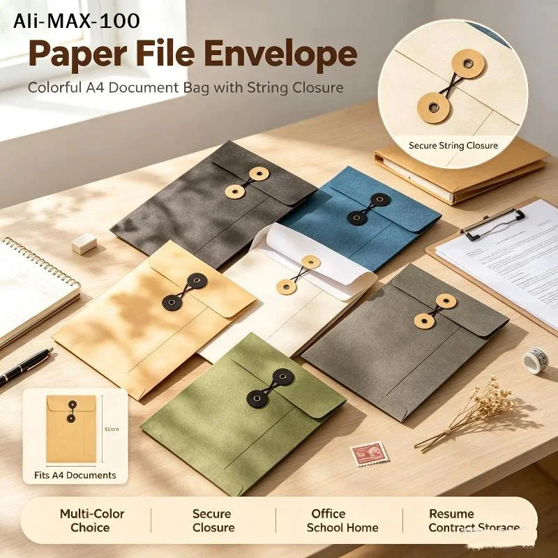 【AV】Thickened A4A5A6 Kraft Paper Envelopes String Tie Closure High Grade Invitation Invoice Storage Bag