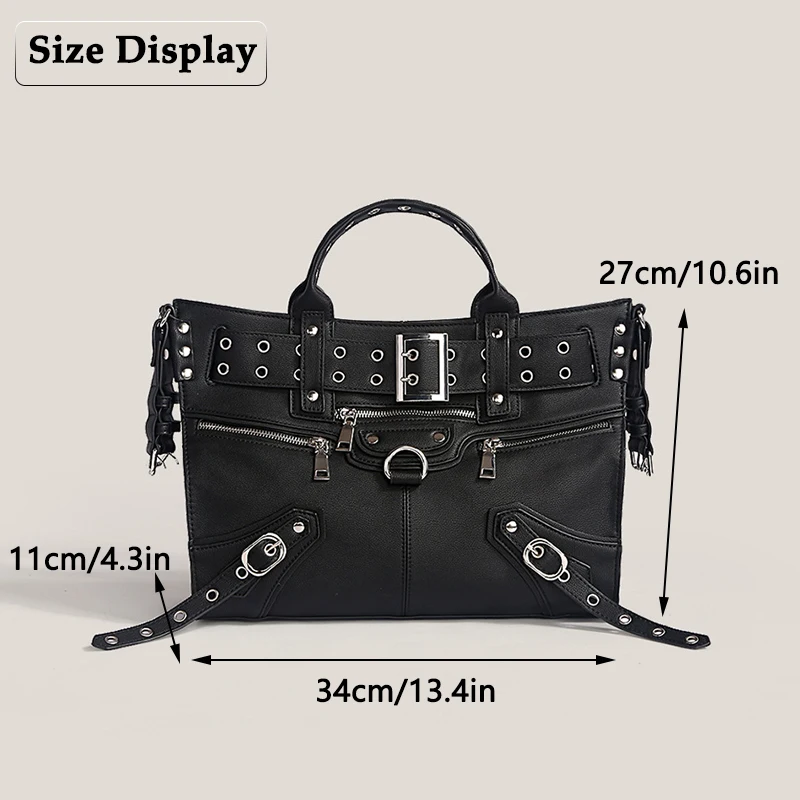 Imagem -05 - Jiomay-bolsas Femininas de Couro pu Preto Bolsa de Ombro Estilo Moto e Biker Cinto Rebite Bolsala de Grande Capacidade Senhoras Mulheres 2024