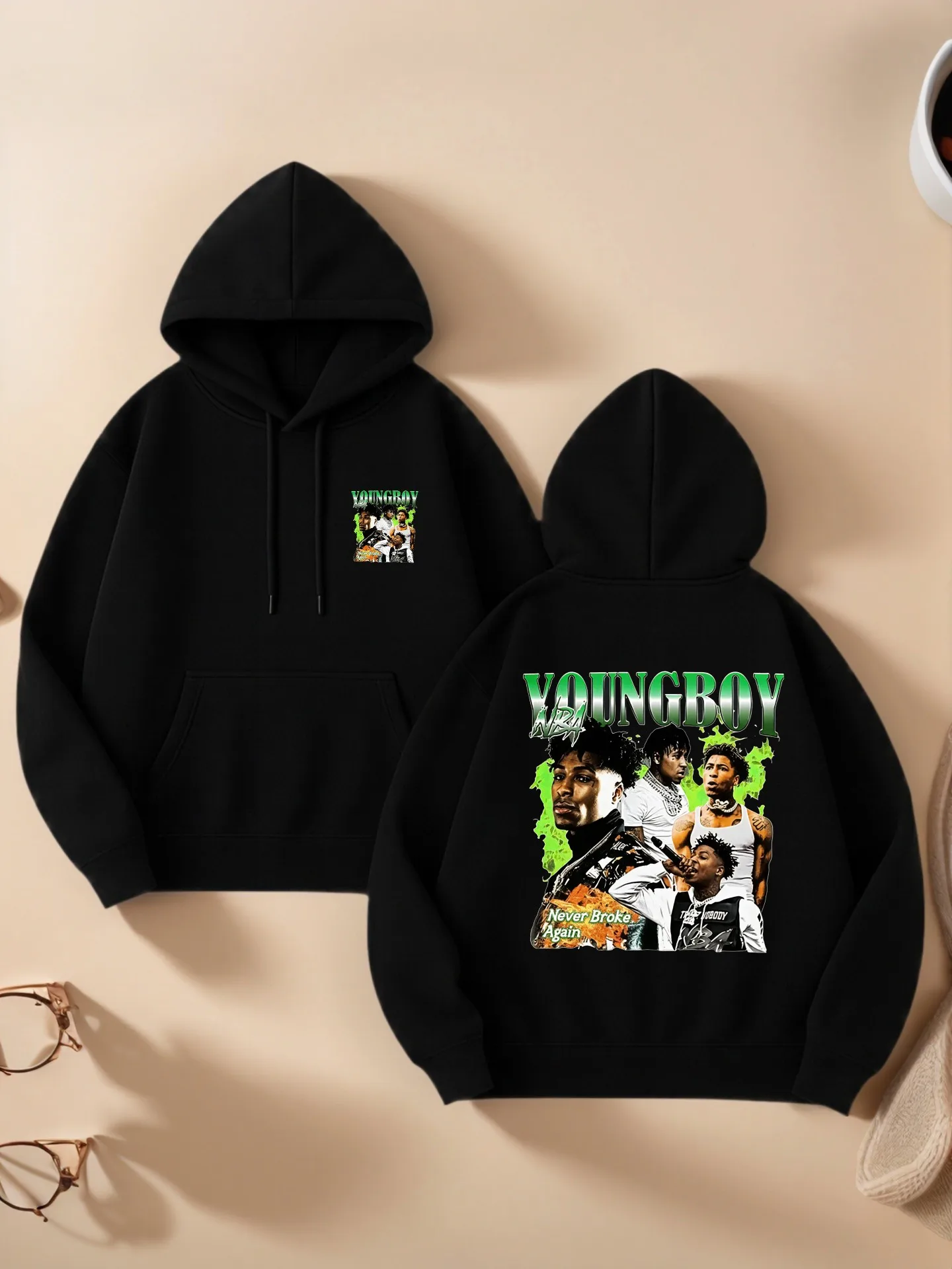 

Graphic Hoodie, Vintage Graphic Print, Streetwear Style, Cotton Blend, Casual Everyday Wear, For Young Men