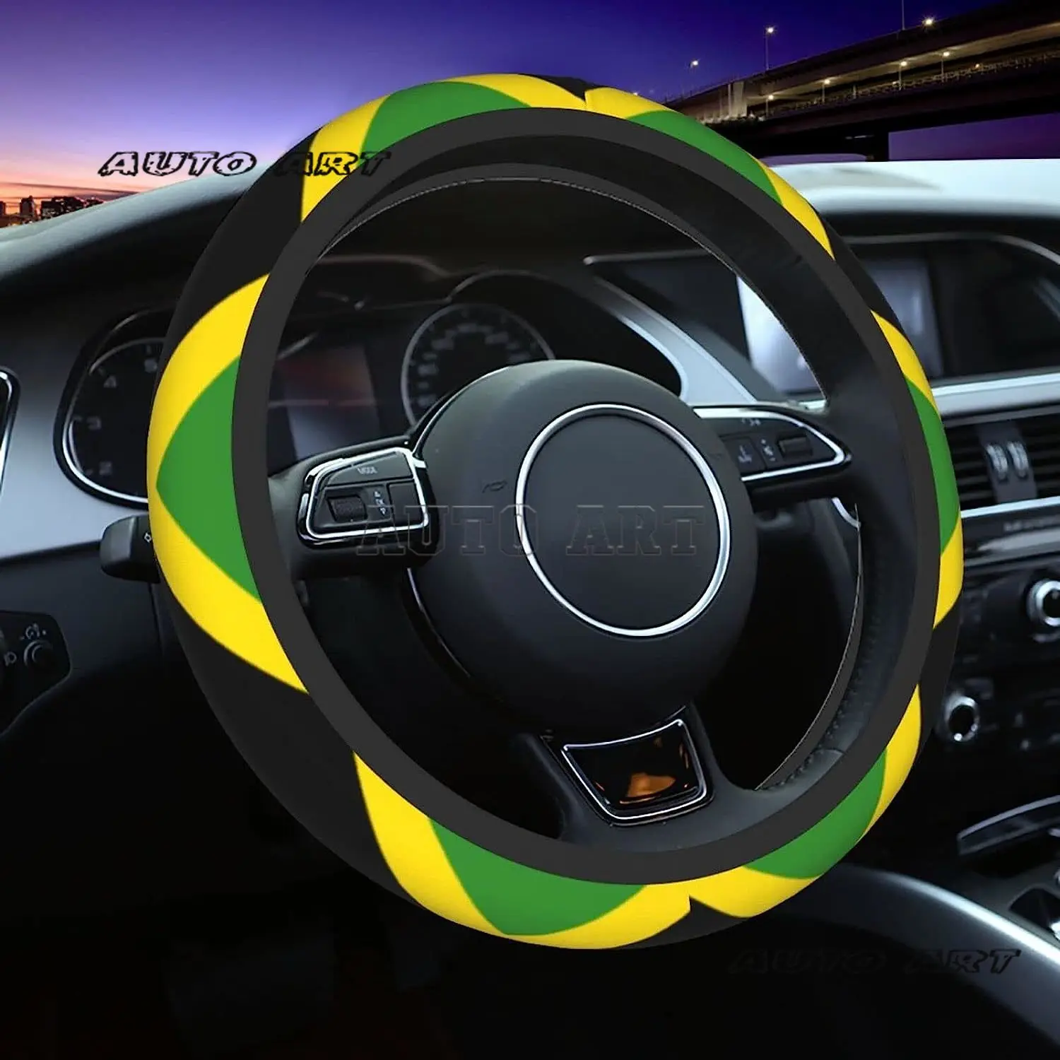 Jamaican Flag Steering Wheel Cover, Non Slip Durable Auto Car Accessories Universal 15 Inch