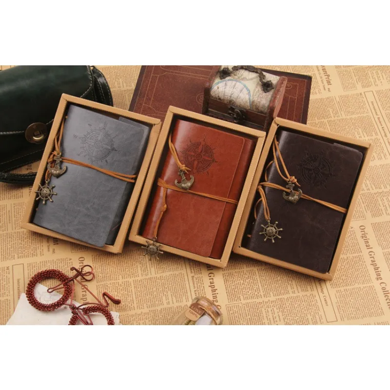 A6 Writing Journal Spiral Notebook Diary Notepad Vintage Nautical Pirate Anchors PU Leather Retro Pendants Note Book Sketchbook