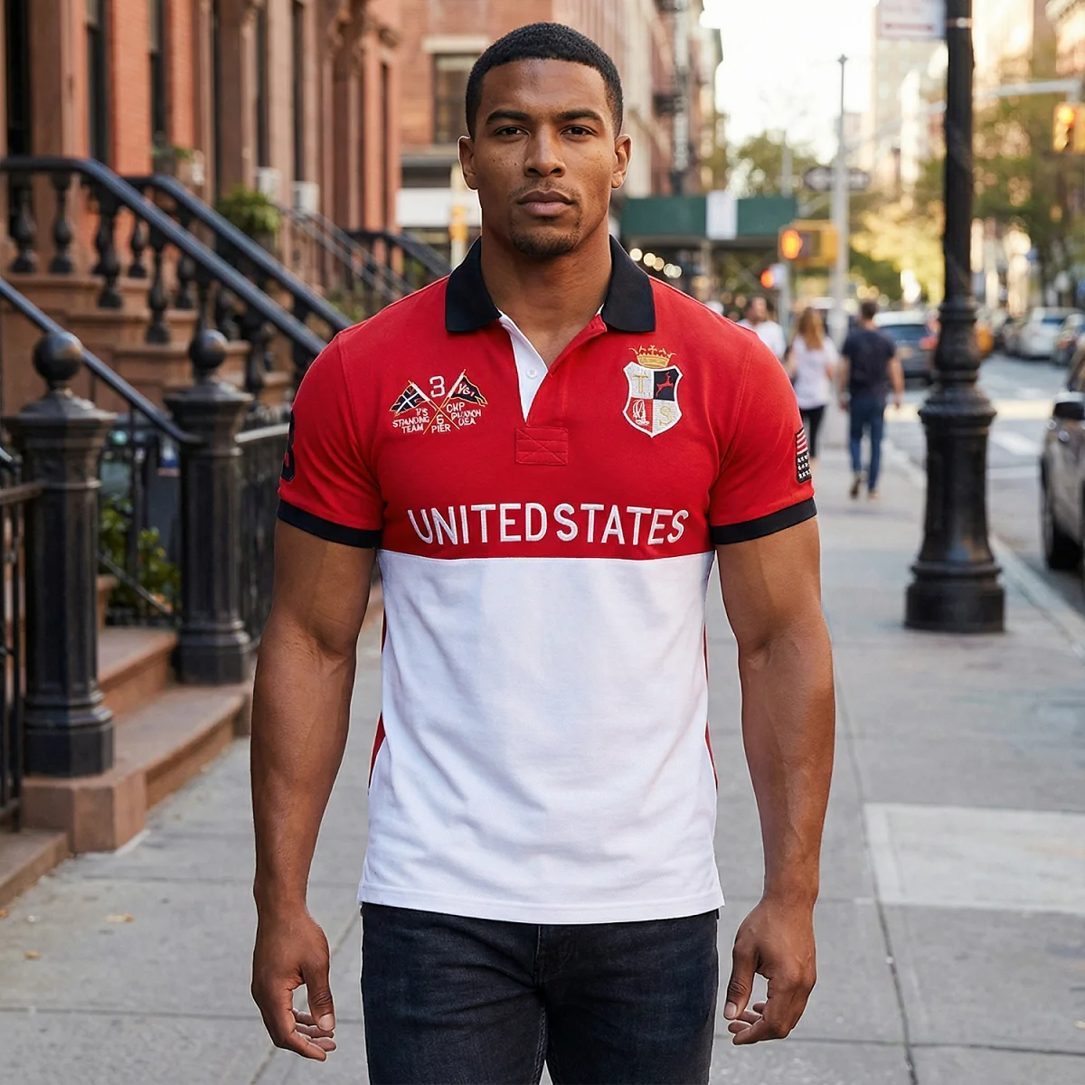 Herren-Poloshirt UNITE STATES Royal, kurz, lässig, Sport, Party, High-End-Baumwolle, Stickerei, luxuriöse Kontrastfarbe, originelles Design