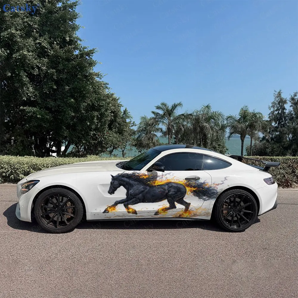 

2pcs Blazing Steed Car Side Wraps, Self-Adhesive PVC Waterproof & Scratch-Resistant Stickers, Car Accessory Gift