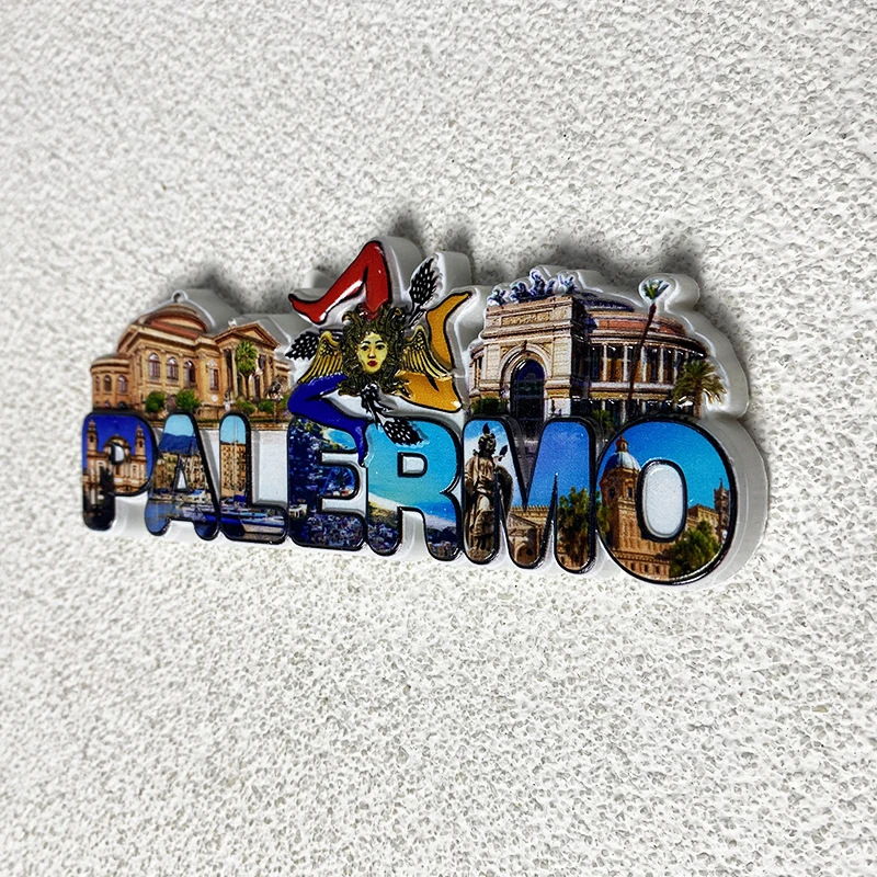 Sicilian capital Palermo Tourist souvenirs Home decor items Crafts Letters, Architectural landscapes 3D stereo magnetic fridge m