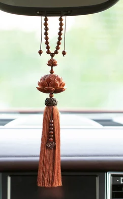 Red sandalwood lotus car pendant rear-view mirror pendant high-end car interior accessories security big Buddha bead pendant