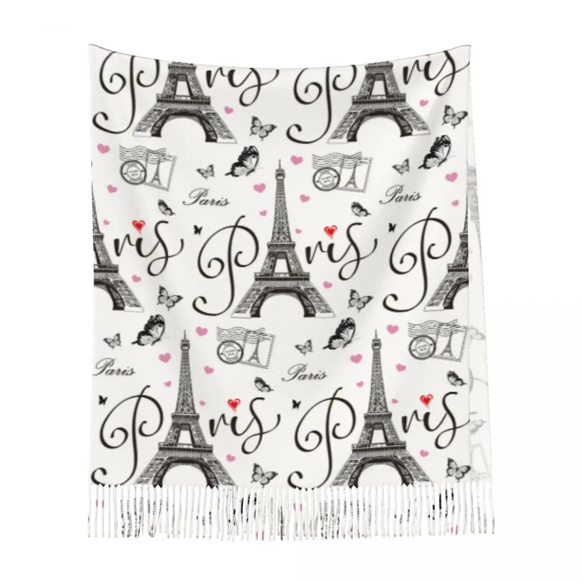 خمر برج ايفل رومانسية فرنسا باريس 4 وشاح شرابة الأوشحة النساء شالات دافئة لينة ويلتف كبير الخريف الشتاء شال التفاف
