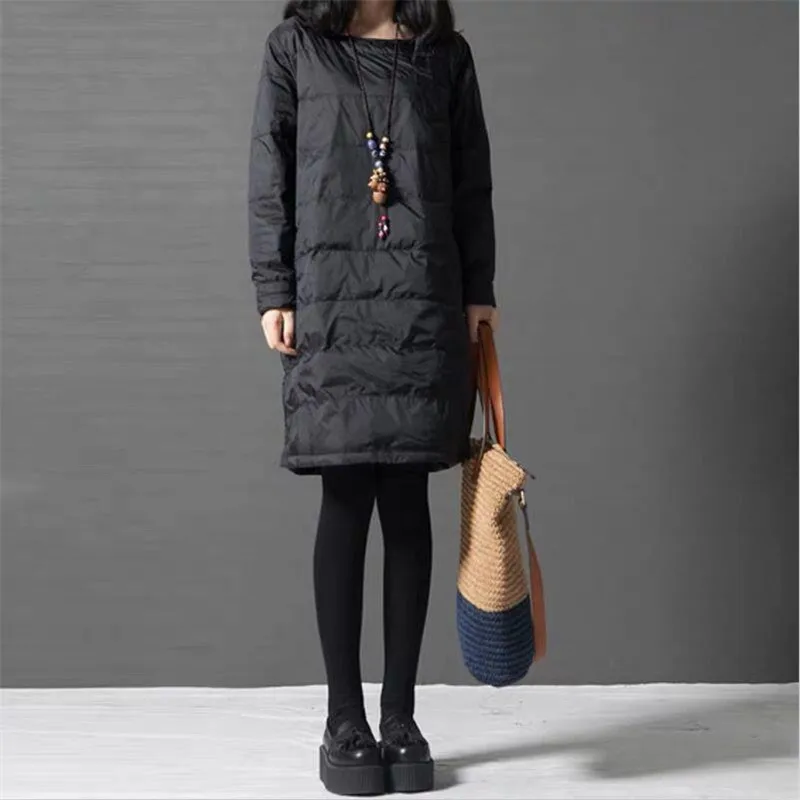 

2026 New Autumn Winter Thick Warm Cotton Dress Women Casual Loose O-Neck Long Sleeve Dress Vintage Striped Mini Dress Roupas