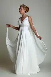 Greek beach Wedding Dresses with customsized Sexy V-neck Long Chiffon Grecian Beach Maternity Wedding Gowns Grecian Bridal